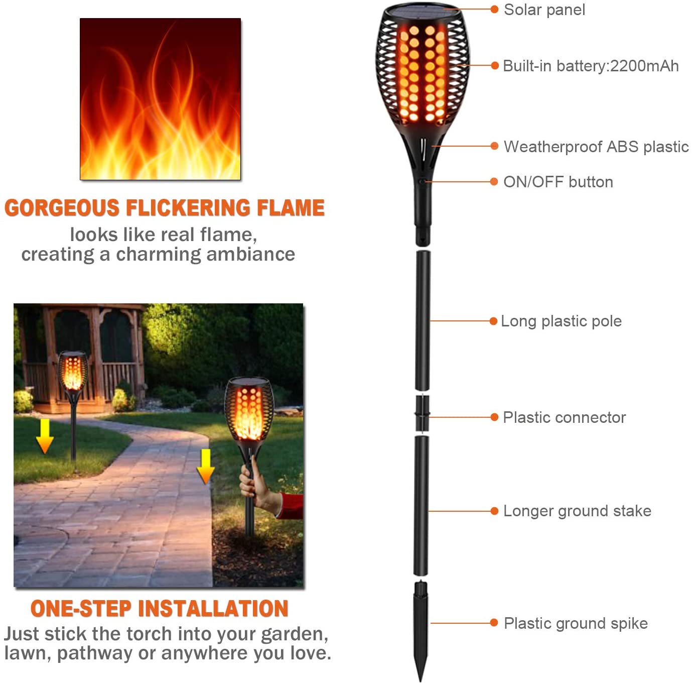 SolarGlow LED Flame Torches