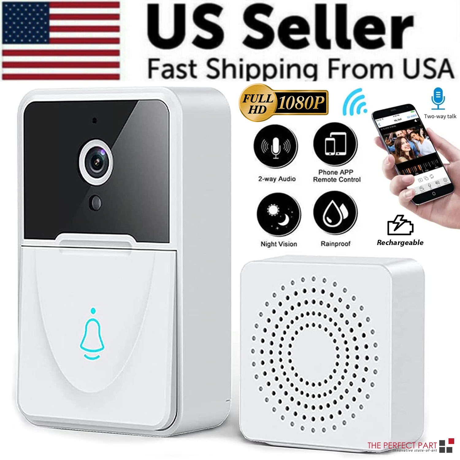 Wireless Smart Video Doorbell with Chime