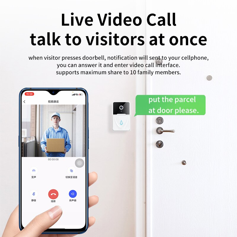 Wireless Smart Video Doorbell with Chime