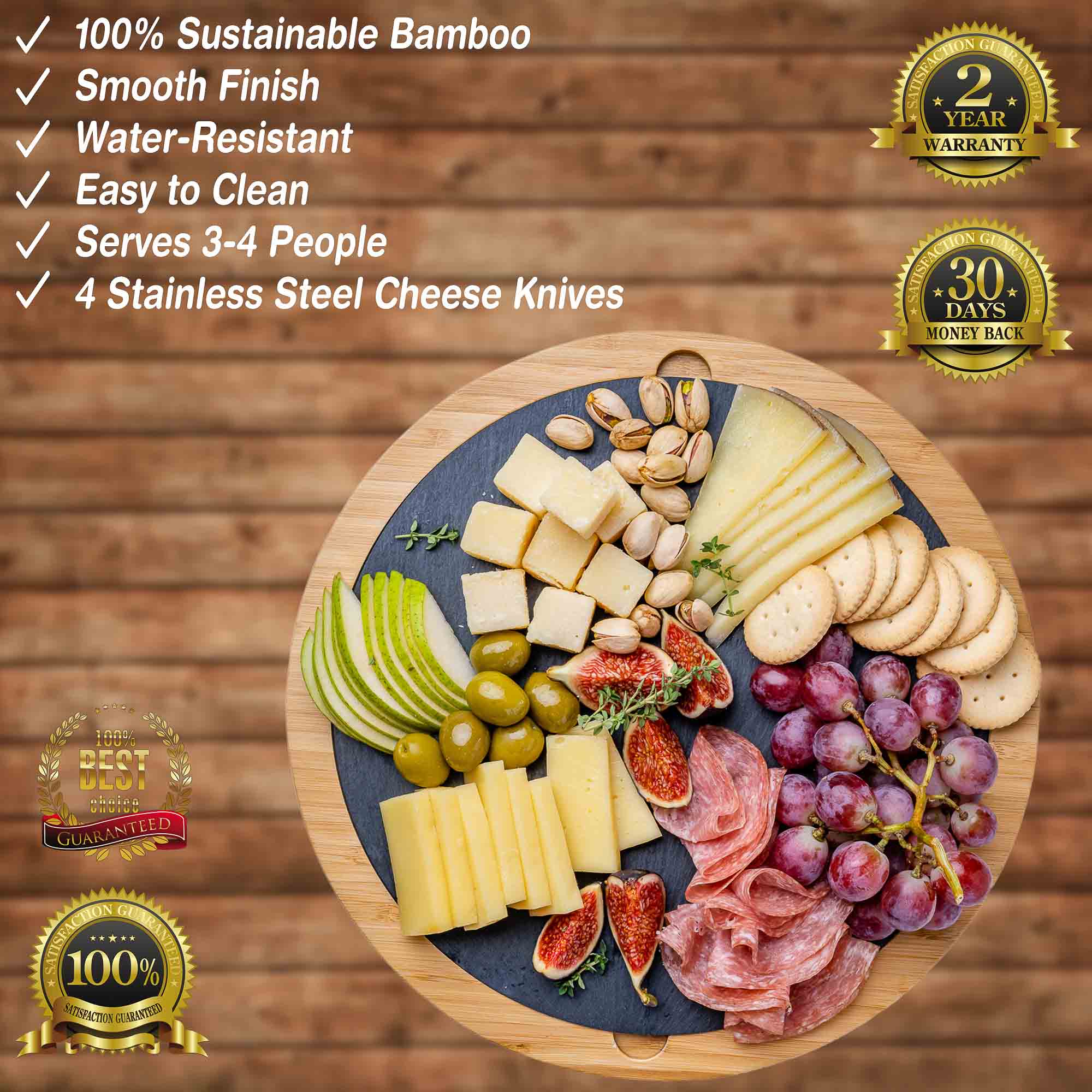 Bamboo Charm Cheese Board &amp; Knife Set,12