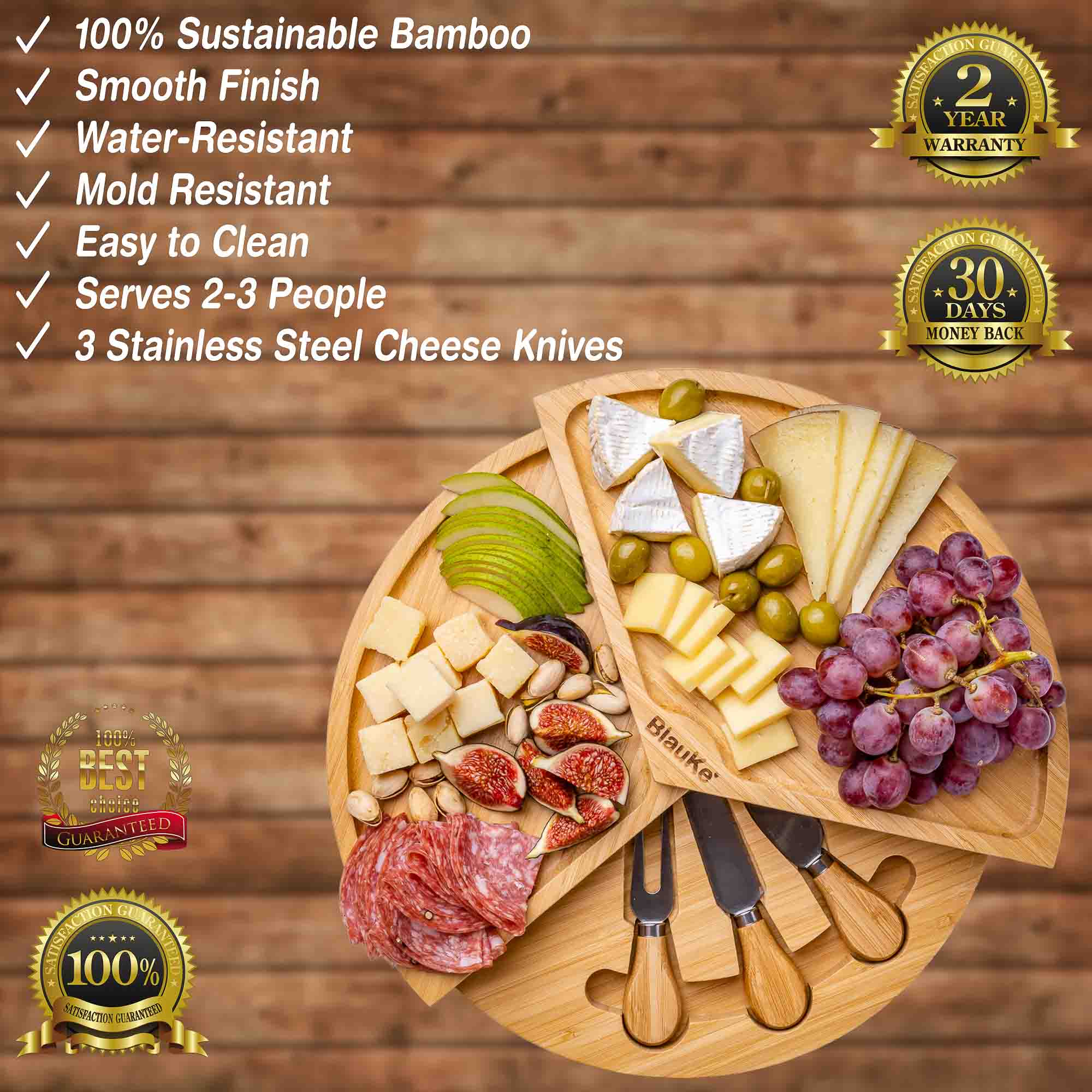 SavorBoard Luxe Bamboo Cheese Set 14" Swivel Design