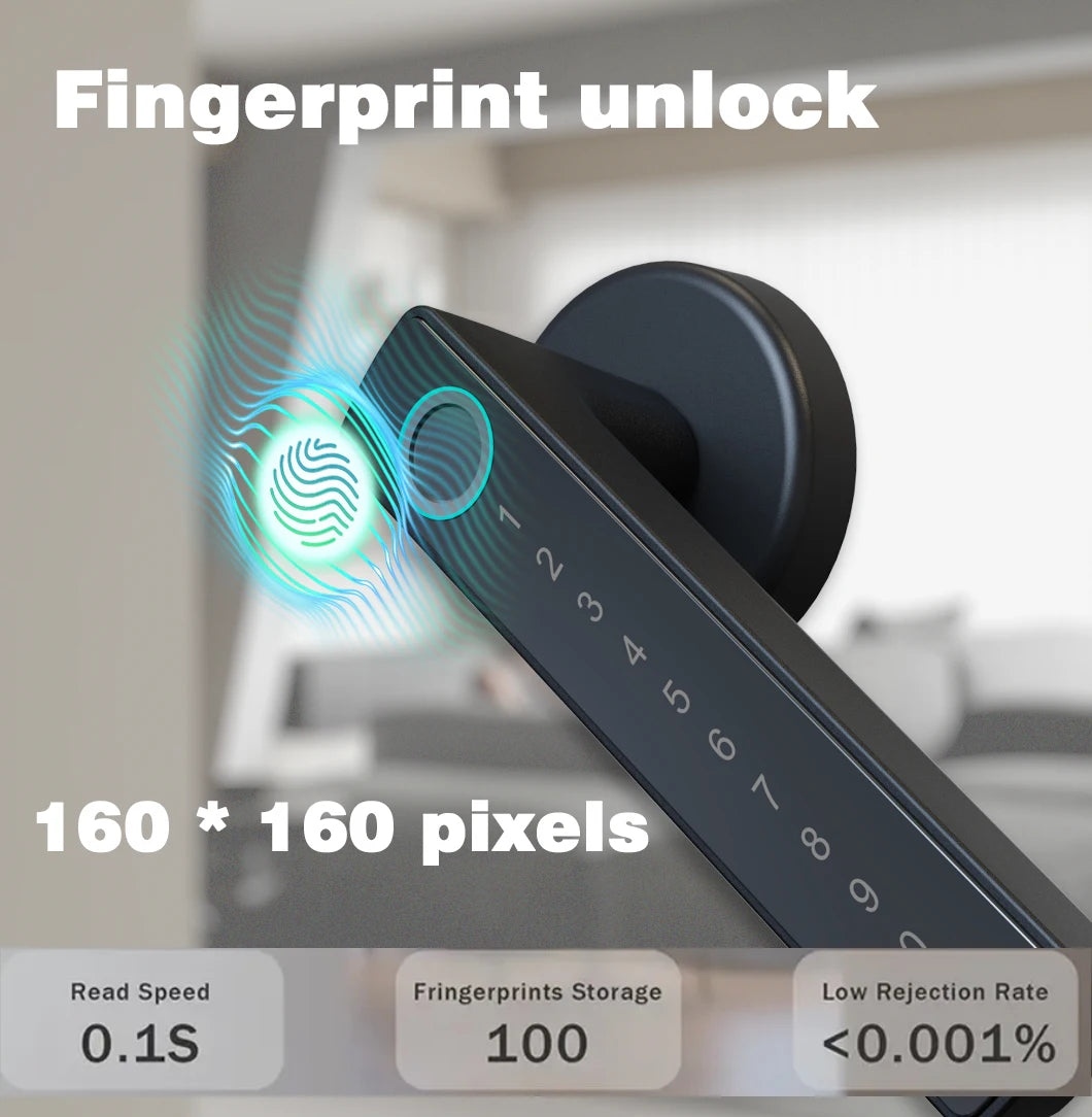 WINFREE Smart Fingerprint Lock Tuya Bluetooth Passcode Card Wooden