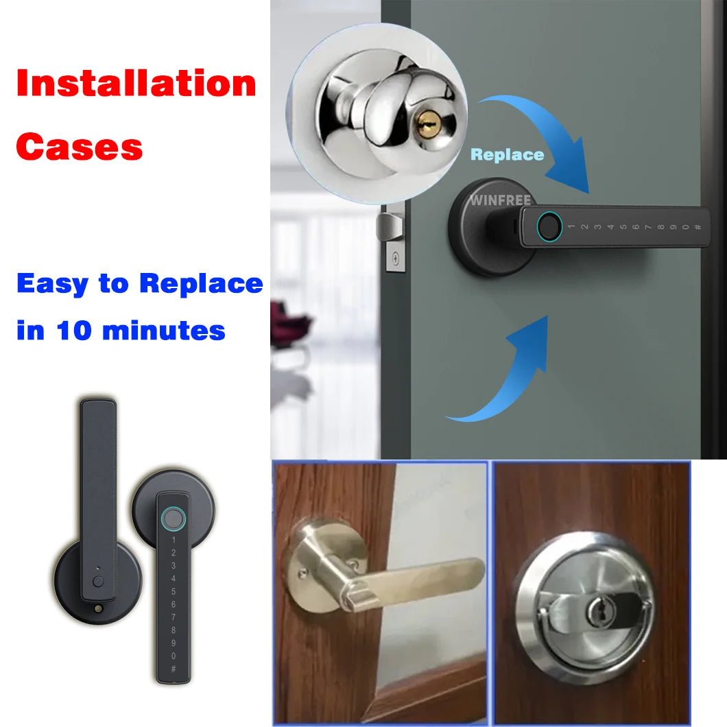WINFREE Smart Fingerprint Lock Tuya Bluetooth Passcode Card Wooden