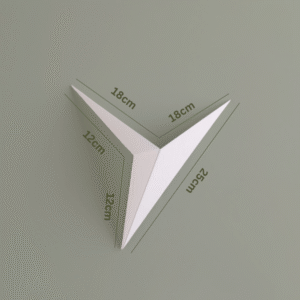 Technical diagram showing the dimensions of the white triangular geometric wall sconce. Key measurements are indicated on the sides: $18\text{cm}$, $18\text{cm}$, $12\text{cm}$, $12\text{cm}$, and $25\text{cm}$ across the longest diagonal