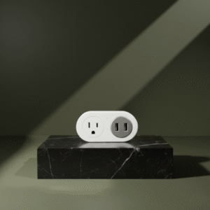 A close-up view of a coiled LED strip light, brightly illuminated with a warm white color, showing the individual LED chips and the adhesive backing.