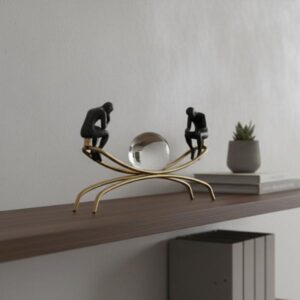 White pyramid diffuser displayed aesthetically on a black marble block with a simple dark olive green background.