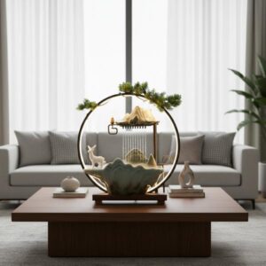 About brionest. White pyramid diffuser displayed aesthetically on a black marble block with a simple dark olive green background.