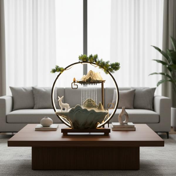 About brionest. White pyramid diffuser displayed aesthetically on a black marble block with a simple dark olive green background.